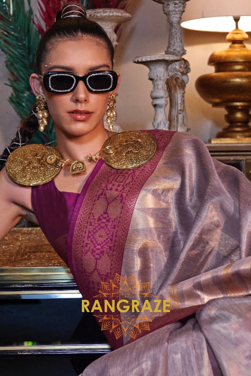 Lilac & Violet Harmony Zari Tissue Silk Saree