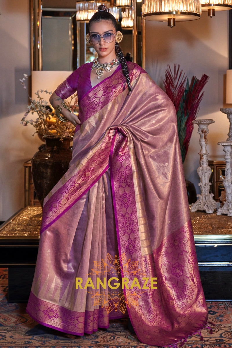 Lavender Radiance Zari Tissue Silk Saree