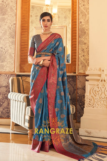 Royal Blue Zari Woven Banarasi Tussar Silk Saree