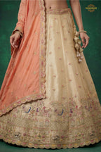Beige Embroidered Semi-Stitched Tissue Lehenga Set