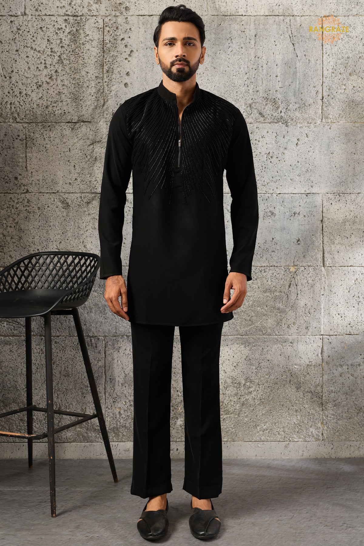 Black Bead Work Japanese Men Kurta Pajama