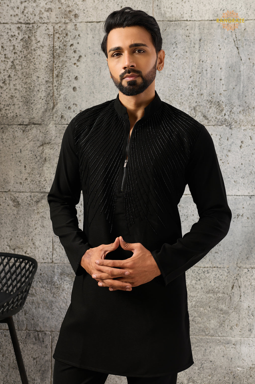 Black Bead Work Japanese Men Kurta Pajama