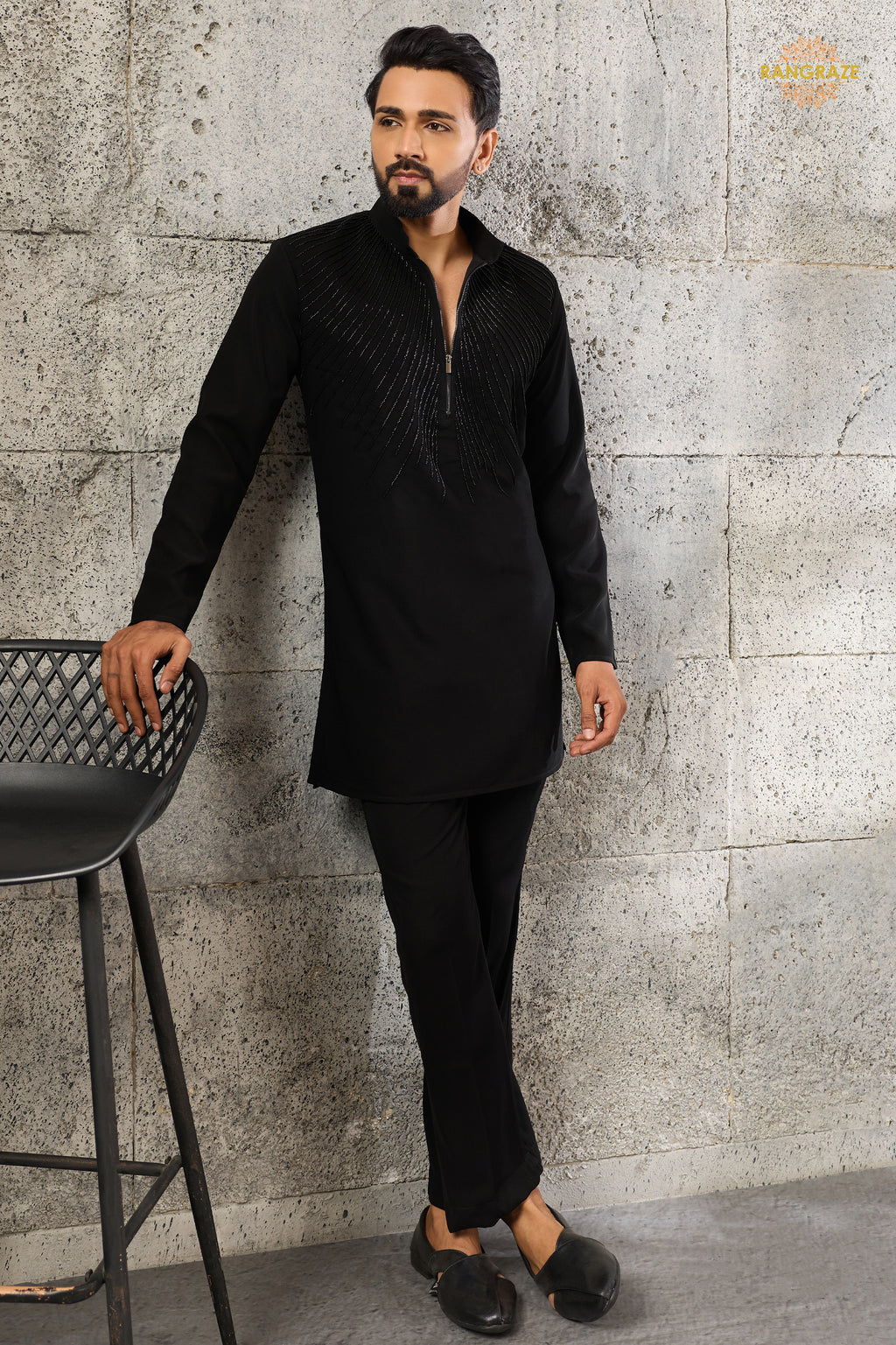 Black Bead Work Japanese Men Kurta Pajama