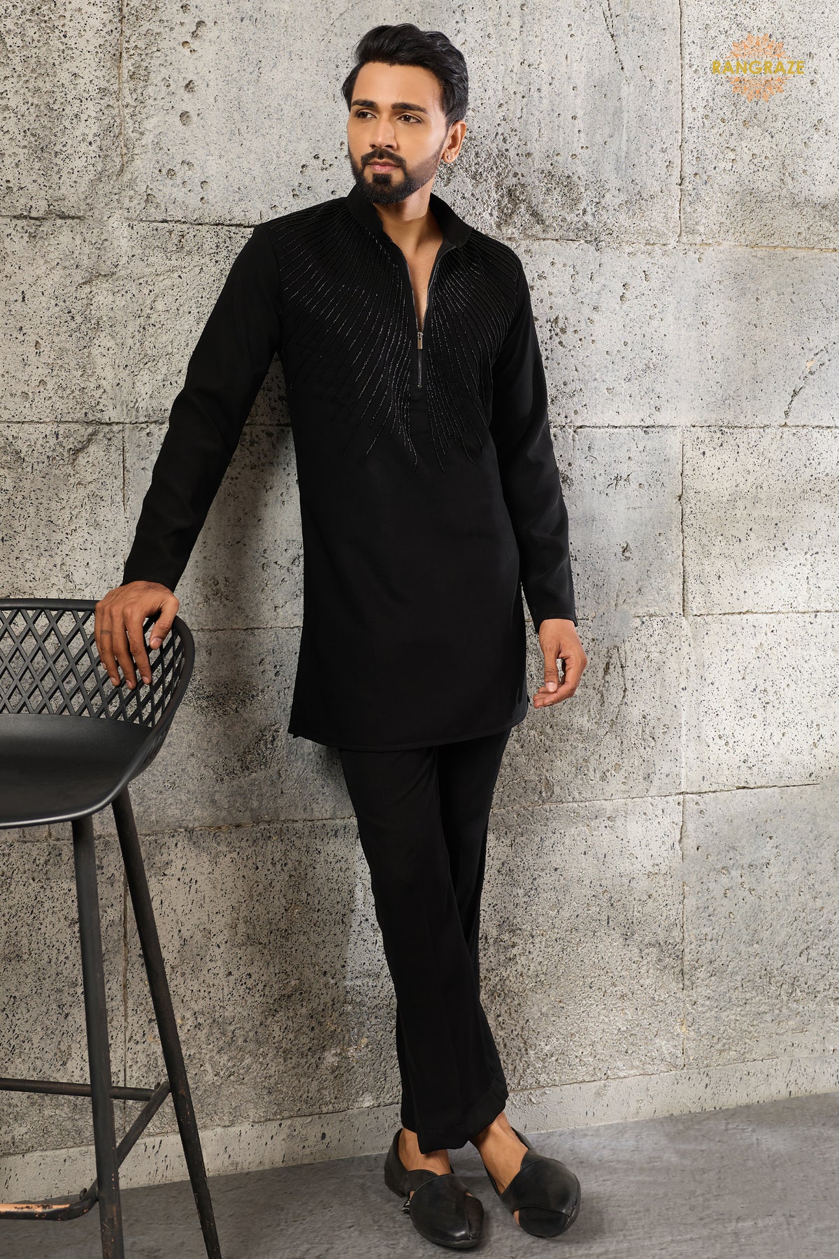 Black Bead Work Japanese Men Kurta Pajama