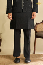 Black Embroidered Art Silk Men Kurta Pajama With Jacket Set
