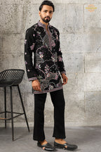 Black Embroidered Japanese Men Kurta Pajama