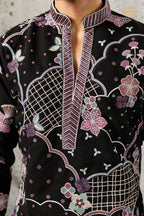 Black Embroidered Japanese Men Kurta Pajama