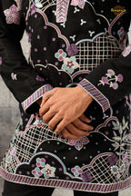 Black Embroidered Japanese Men Kurta Pajama