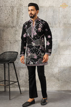 Black Embroidered Japanese Men Kurta Pajama