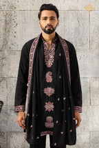 Black Embroidered Japanese Men Kurta Pajama With Dupatta