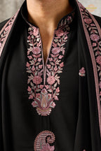 Black Embroidered Japanese Men Kurta Pajama With Dupatta