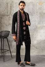 Black Embroidered Japanese Men Kurta Pajama With Dupatta