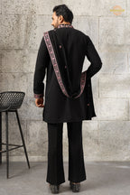 Black Embroidered Japanese Men Kurta Pajama With Dupatta