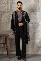 Black Embroidered Japanese Men Kurta Pajama With Dupatta