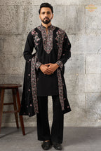 Black Embroidered Japanese Men Kurta Pajama With Dupatta