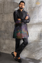 Black Embroidered Silk Men Kurta Pajama