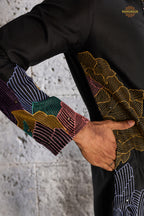 Black Embroidered Silk Men Kurta Pajama