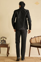 Black Embroidered Velvet Men Jacket and Pant Set with Mirror Work