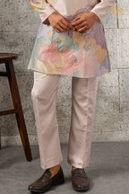 Coral Pink Embroidered Silk Men Kurta Pajama