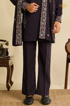 Dark Wine Embroidered Japanese Men Kurta Pajama With Dupatta