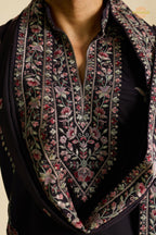 Dark Wine Embroidered Japanese Men Kurta Pajama With Dupatta