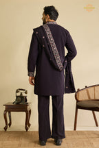 Dark Wine Embroidered Japanese Men Kurta Pajama With Dupatta