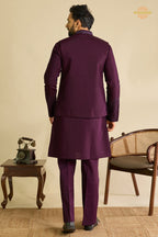 Deep Plum Embroidered Art Silk Men Kurta Pajama With Jacket