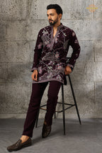Deep Plum Embroidered Japanese Men Kurta Pajama