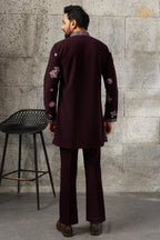 Deep Plum Embroidered Japanese Men Kurta Pajama
