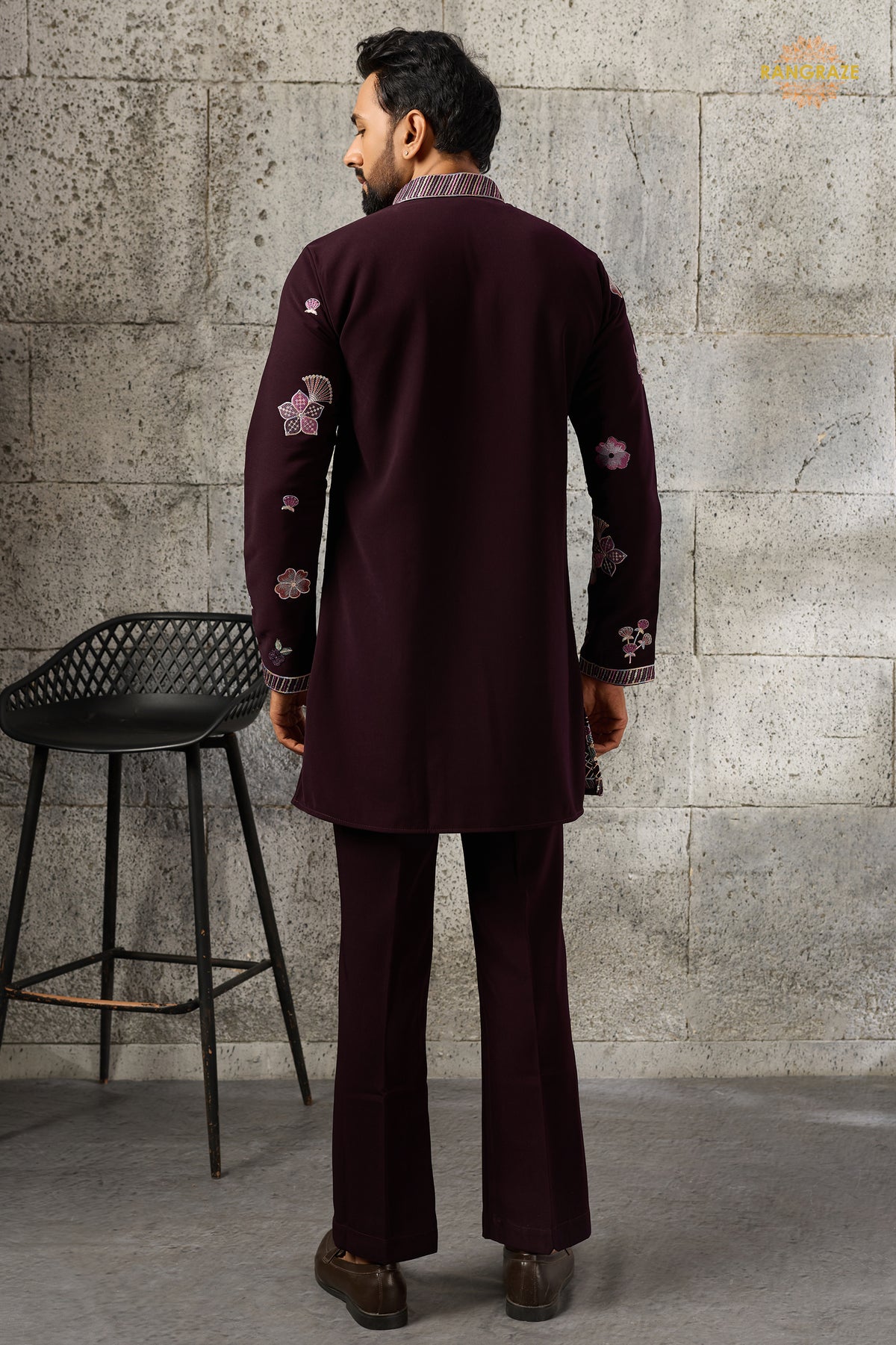 Deep Plum Embroidered Japanese Men Kurta Pajama