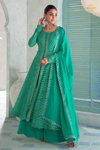 Green Stitched Embroidered Chinon Suit