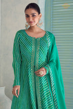 Green Stitched Embroidered Chinon Suit