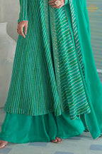 Green Stitched Embroidered Chinon Suit