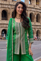 Green Stitched Embroidered Simar Palazzo Suit