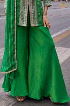 Green Stitched Embroidered Simar Palazzo Suit