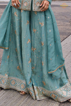 Grey Stitched Embroidered Simar Palazzo Suit