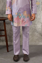 Lilac Embroidered Silk Men Kurta Pajama