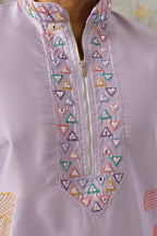 Lilac Embroidered Silk Men Kurta Pajama