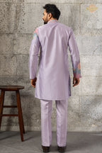 Lilac Embroidered Silk Men Kurta Pajama