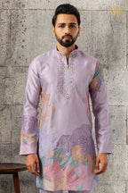 Lilac Embroidered Silk Men Kurta Pajama