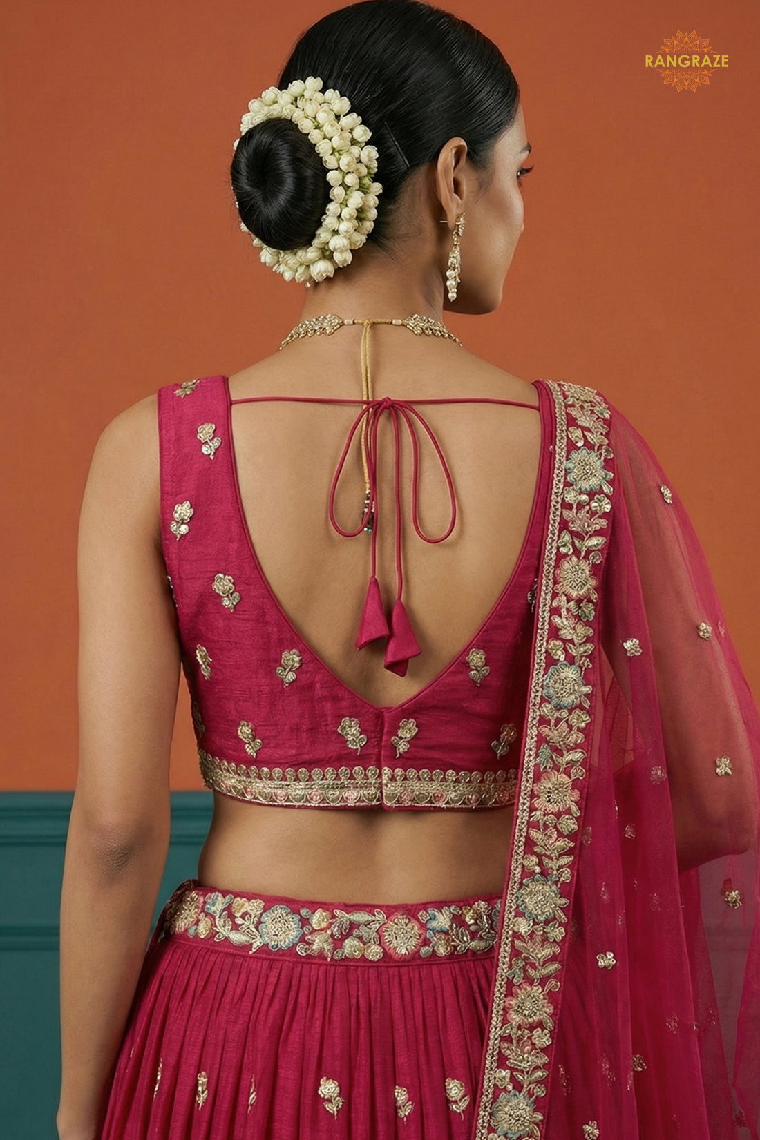 Magenta Pink Embroidered Semi-Stitched Georgette Lehenga Set