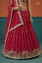 Magenta Pink Embroidered Semi-Stitched Georgette Lehenga Set