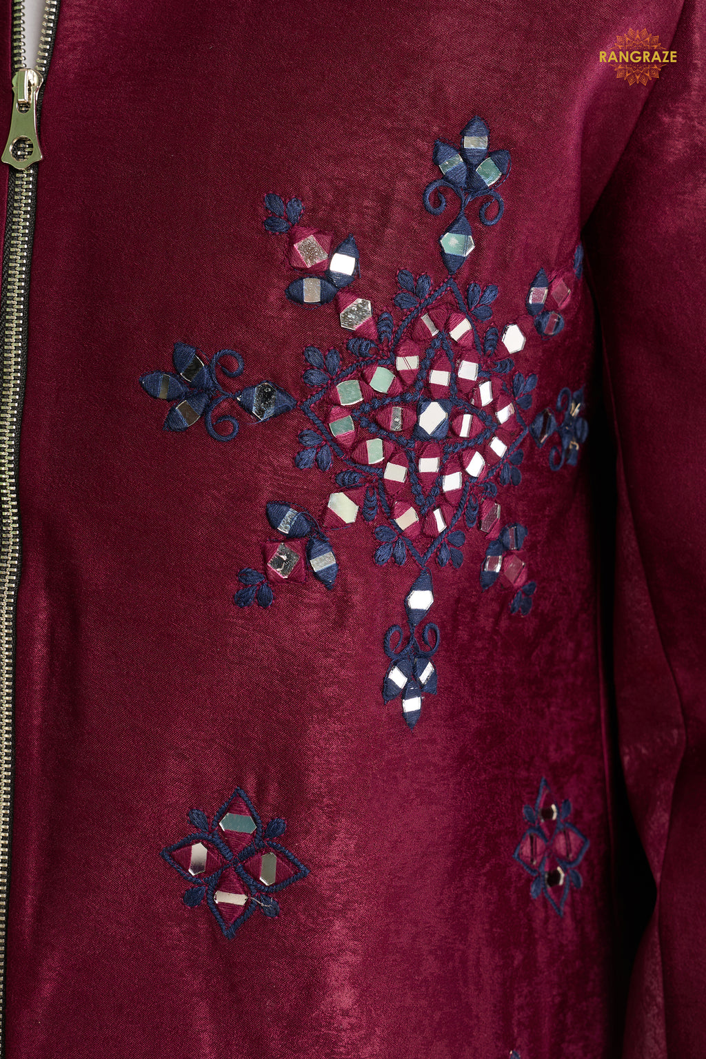 Maroon Embroidered Velvet Men Jacket and Pant Set with Mirror Work