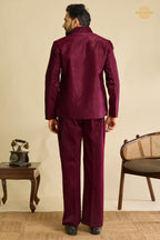 Maroon Embroidered Velvet Men Jacket and Pant Set with Mirror Work