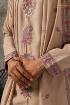 Beige Embroidered Japanese Men Kurta Pajama With Dupatta