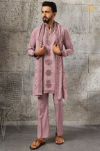 Onion Pink Embroidered Japanese Men Kurta Pajama With Dupatta