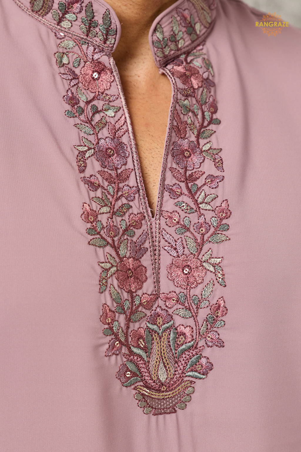 Onion Pink Embroidered Japanese Men Kurta Pajama With Dupatta