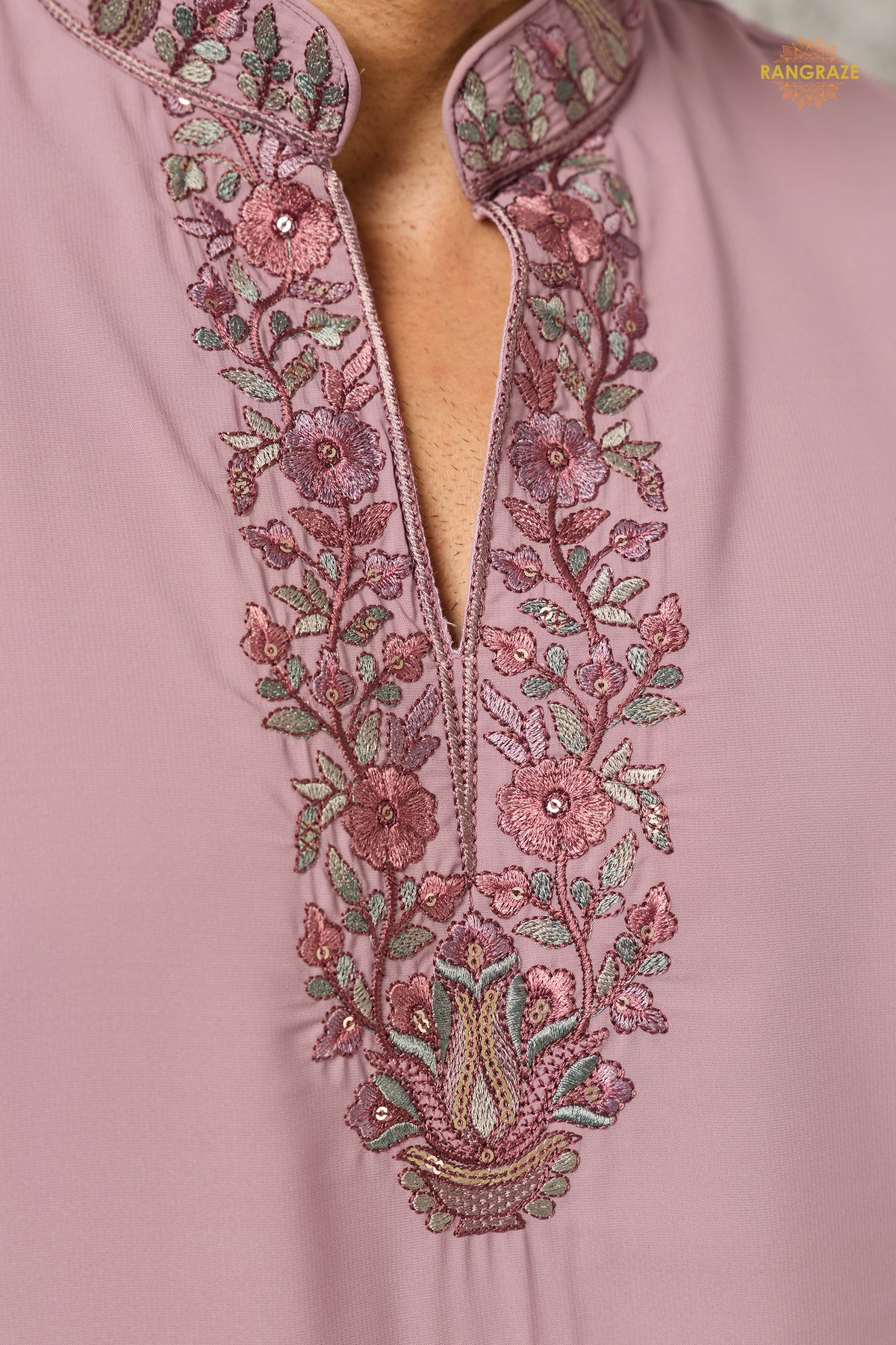 Onion Pink Embroidered Japanese Men Kurta Pajama With Dupatta