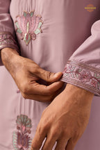 Onion Pink Embroidered Japanese Men Kurta Pajama With Dupatta