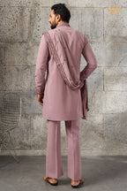 Onion Pink Embroidered Japanese Men Kurta Pajama With Dupatta